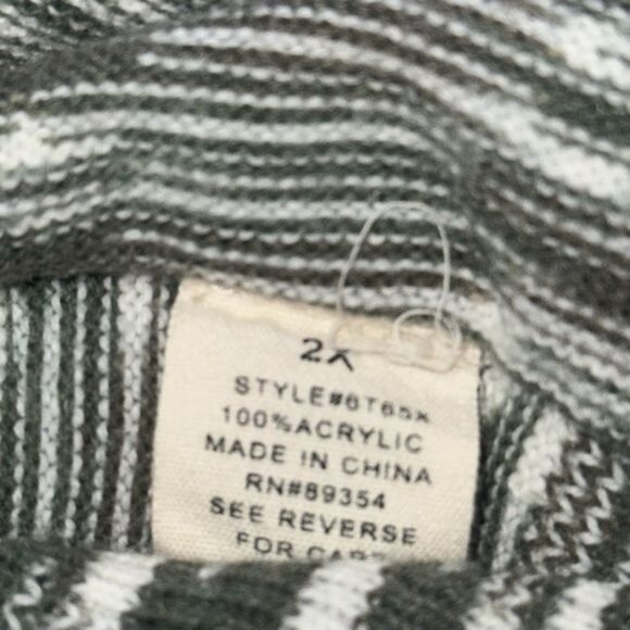 No Comment Plus 2X Green & White Striped Acrylic Tunic Sweater With Asymmetrical - Picture 3 of 9